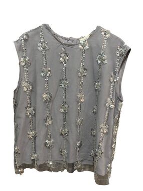 By Together Gray Sequin Floral Sleeveless Blouse